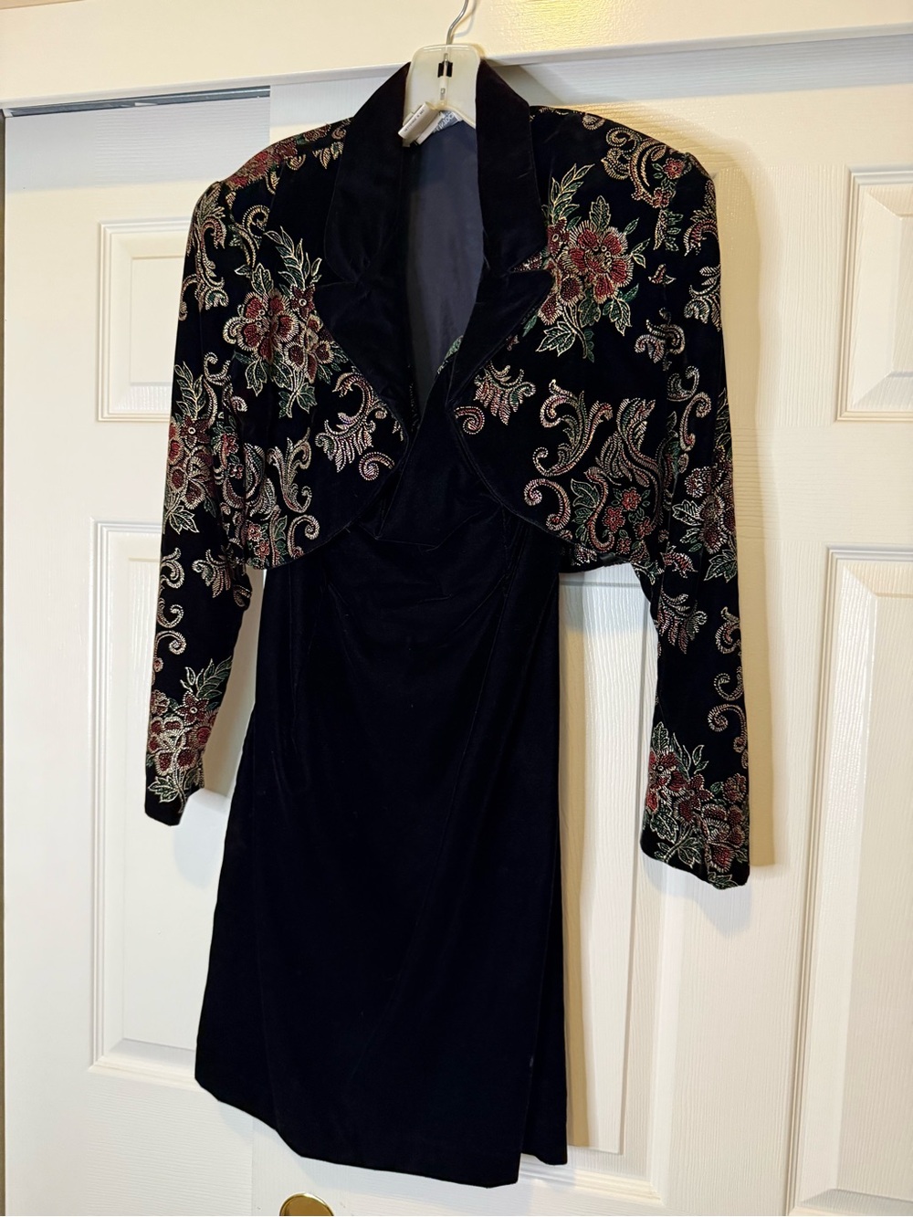 Scott McClintock Black Velvet Dress with Embroidered Bolero
